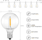 Brightown Outdoor String Lights, 50FT 25 G40 Bulbs Shatterproof Patio Lights, IP65 Waterproof Dimmable Hanging Connectable Globe LED Outdoor Lights for Backyard, Bistro, Porch, Deck, Balcony, White