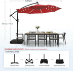 wikiwiki 10ft Solar LED Patio Umbrella with Base Included, Offset Umbrella with Weighted Sandbag Base, Cantilever Patio Umbrellas for Backyard, Garden & Deck, 32 LED Lights & Polyester Shade, Red