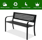 VINGLI 47'' Outdoor Bench, Weather Resistant Garden Patio Bench Powder Coated Iron Frame w/PVC Mesh Backrest Slatted Seat, 2-Person Outdoor Furniture for Front Porch Entryway Park (Black)