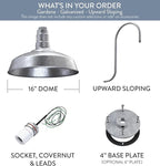 Wall Light, Galvanized Steel Farmhouse Barn Fixture, 16-Inch Dome