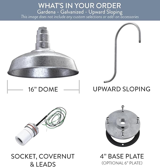 Wall Light, Galvanized Steel Farmhouse Barn Fixture, 16-Inch Dome