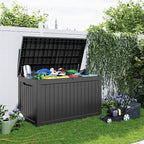 ROJIK Outdoor Storage Housing Deck Box,Waterproof Patio Furniture, Garden Tools,Cushions,Pool Accessories Storage Bench with Lockable Lid and Side Handles (Black,280 Gal)