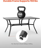 VEVOR Outdoor Patio Dining Table, 59 inch Long Rectangular Metal Steel Slat Backyard Bistro Tables for 4-6, with 1.5 in Umbrella Hole, All-Weather Large Furniture for Lawn Garden Porch, Black