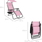 Best Choice Products Folding Zero Gravity Outdoor Recliner Patio Lounge Chair w/Adjustable Canopy Shade, Headrest, Side Accessory Tray, Textilene Mesh - Bubblegum Pink