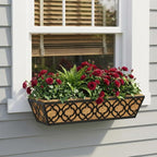 Y&M 24" Window Boxes Horse Trough with Coconut Coir Liner, 2pcs 24 Inch Window Deck with Coco Liner, Black Metal Hanging Flower Planter Window Basket Deck Railing Planter Boxes for Outdoor Indoor Lawn