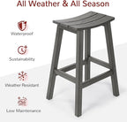All-Weather Bar Stools Set of 2, 28" Height Outdoor Bar Stools, Never Rot or Fade, for Bar, Kitchen Counter, Deck, and Patio, Grey