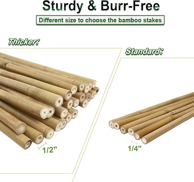 25pcs 7/20" D Thicker Heavy Duty Bamboo Stakes, 3FT Plant Stakes, Natural Garden Stakes for Tomato, Bean, Flowers,Trees Potted and Climbing Plant Support
