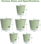 GARDIFE 2026 Upgraded Self Watering Plant Pots with Drainage Hole, 7/6.5/6/5.5/5/4 Inch Flower Planting Containers for House Plants, African Violet, Flowers, Cactus (Green, 7+6.5+6+5.5+5+4 inch)