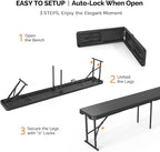 VINGLI 6 feet Plastic Folding Bench,Portable in/Outdoor Picnic Party Camping Dining Seat, Garden Soccer Multipurpose Entertaining Activities, Tree Patterned HDPE Tabletop, 2 Pack, Black
