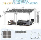 AECOJOY 14' x 12' Gazebo Outdoor Pergola for Patio, White 12x14 Large Wall-Mounted Hard Top Lean to Metal Gazebo Shelter Pergolas and Gazebos Clearance with Patio Roof, Heavy Duty Awnings for Backyard