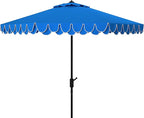 SAFAVIEH 9ft Outdoor Patio Umbrella, Round, Valance, Pacific Blue & White Trim, Auto Crank Tilt, UV Resistant for Deck, Backyard, Poolside (PAT8006P)
