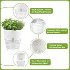 Planterhoma 5 Pack Self Watering Pots for Indoor Plants, 9 Inch Plant Pot Plastic Self Watering Planter for Orchid, Monstera, Lily, Large Clear Flower Pots with Drainage Holes and Wicking Rope, White