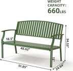 Outdoor Bench Weatherproof Aluminum Patio Garden Bench, Patio Loveseat for Porch Garden Lawn Backyard Park Balcony (Green)