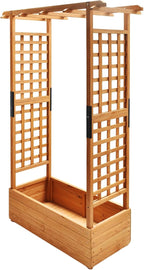 Raised Garden Bed Wooden Patio Planter with Trellis Outdoor Climbing Cucumber Box Pots Tomato Flower Vegetable Herb Porch, Tall Hanging Roof, Orange, 42.5" L x 17.3" W x 66.1" H