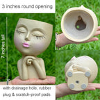 Face Head Planter, Funny Heads Plant Pots, Cute Girl Faces Plant Pot, Decorative Flower Pots, Cute Succulent Pots with Drainage for Home Garden Decor, Plant Lover's Gifts for Women (7" Khaki)