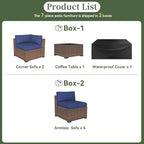 Aoxun 7 Piece Patio Furniture Set Wicker Rattan Patio Conversation Set Outdoor Sectional Sofa Set with Coffee Table and Thickened Cushions, Blue(Waterproof Cover Included)