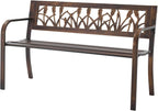 VEVOR Outdoor Bench, 50 inch, Carbon Steel Metal Frame with PVC Floral Pattern Backrest and Round Edge Armrests, Weatherproof Outside Bench for Patio, Garden, Park, Yard, Front Porch, Antique Bronze