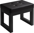 IBUYKE 16 Inch Small Foot Stool Ottoman, Rectangle PU Faux Leather Foot Rest with Padded Seat and Metal Legs, Modern Ottoman Foot Rest for Living Room Bedroom Entryway Couch, Black WBD026B