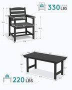 SERWALL Patio Dining Table and Bench Set for 6, Black