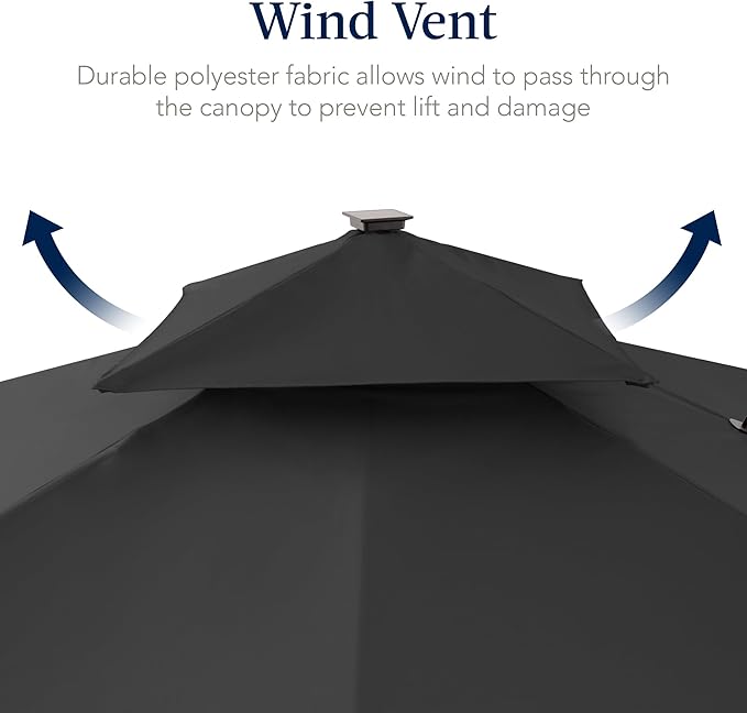 Best Choice Products 12x12ft LED Cantilever Patio Umbrella w/Base Included & 360° Rotation, Large Solar Offset Hanging Outdoor Sun Shade for Deck, Backyard Table w/Stand & Lights – Gray