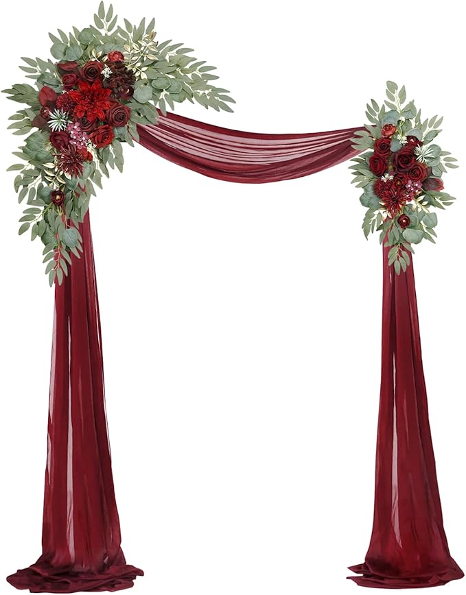 Artificial Flowers Wedding Arch Swag Kit, Wine Red, 3 Pieces