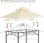 Grill Gazebo Replacement Top, 5 * 8 Outdoor BBQ Top Cover, Double Layer BBQ Gazebo Top Canopy for Model #L-GG001PST-F(Beige)