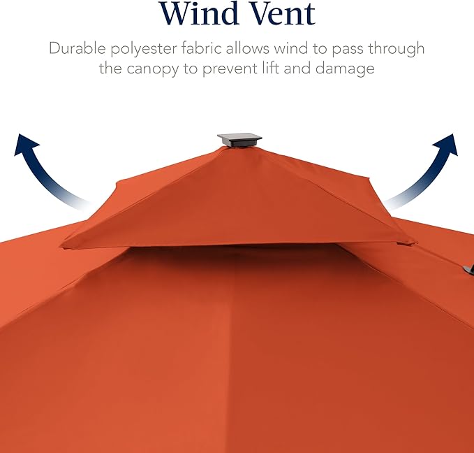 Best Choice Products 9x12ft LED Cantilever Patio Umbrella w/Base Included & 360° Rotation, Large Solar Offset Hanging Outdoor Sun Shade for Deck, Backyard Table w/Stand & Lights – Rust