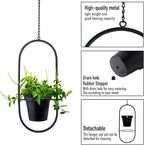 Metal Hanging Planters, Modern Plant Hanger with 5 inch Flower Pot, Set of 2 Black Plant Holder in Oval and Round Shape, Small Wall and Ceiling Planter for Indoor Plants, Home Décor