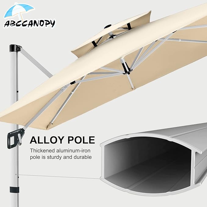 ABCCANOPY Patio Umbrella Cantilever Double Top Outdoor Offset Umbrella with 360° Rotation