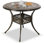 Patio Dining Table,Cast Aluminum Patio Tables with Umbrella Hole, Outdoor Bistro Table for Backyard, Garden, Patio (35" Round Table)
