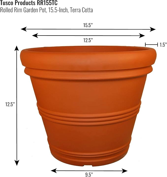 Tusco Products RR155TC Classic Rolled Rim Garden Planter, 15.5", Terra Cotta
