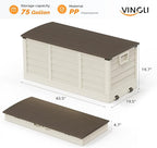 VINGLI 75 Gallon Collapsible Outdoor Storage Box, Simple-to-assemble Plastic Storage Containers with Lid, Patio Deck Box Furniture for Garden, Pool, Balcony, Yard (Coffee)
