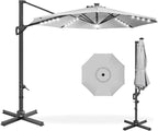 Best Choice Products 10ft Solar LED Cantilever Patio Umbrella, 360-Degree Rotation Hanging Offset Market Outdoor Sun Shade for Backyard, Deck, Poolside w/Lights, Easy Tilt, Cross Base