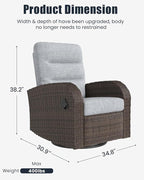 Outdoor Swivel Recliner Chair, All-Weather Wicker Reclining Patio Chair with Adjustable Backrest and Footrest