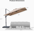 PURPLE LEAF Patio Umbrella 9' X 9' Rectangle Cantilever Umbrella Large Aluminum Outdoor Umbrellas with 360-degree Rotation & UPF40+ Premium Fabric for Deck Pool Garden Yard, Sand Dune