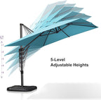 PURPLE LEAF 9'×11.5' Cantilever Patio Umbrella with Base Rectangle Offset Outdoor Umbrella Cover with Zipper for Garden Deck Pool Turquoise Blue