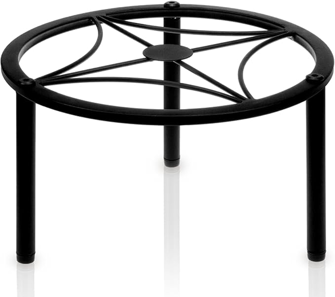 TOSKING Heavy Duty Metal Plant Stand - 9.1-inch Round Tray with Geometric Pattern, Adjustable Leveling Feet & Rust-Resistant Finish for Indoor/Outdoor Use