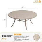 VICLLAX 63" Outdoor Round Patio Table with Umbrella Hole, All Weather Metal Round Outdoor Dining Table for Lawn Garden, 8-10 Person Table, Sandshell