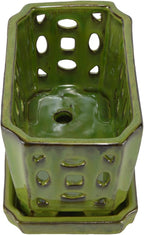 W&W Orchid Pot with Holes and Saucer for Repotting, YellowGreen, 9.7 Inch