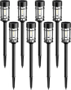 Solar Lights Outdoor Waterproof, 8 Pack 21" Solar Pathway Lights with Metal & Glass, Auto On/Off Garden Lights for Yard, Landscape, Driveway Walkway