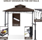 ABCCANOPY 8x5 Grill Gazebo - Outdoor BBQ Canopy Shelter with Led Light for Patio Backyard Grilling (Brown)