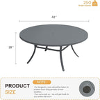 VICLLAX 63" Outdoor Round Patio Table with Umbrella Hole, All Weather Metal Round Outdoor Dining Table for Lawn Garden, 8-10 Person Table, Grey