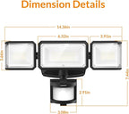 LEPOWER Battery Powered LED Flood Light Outdoor,1500LM Motion Sensor Security Lights, IP65 Waterproof,Wireless Flood Light Battery Operated,3 Head Motion Detector Light for Garage,Yard,Porch(Black)