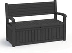 EasyUp 80 Gallon Wood Grain Style Outdoor Storage Bench, Waterproof and Lockable Deck Box Outdoor Storage Furniture for Patio,Garden,and Porch – Perfect for Storing Garden Tools and Cushions(Black)