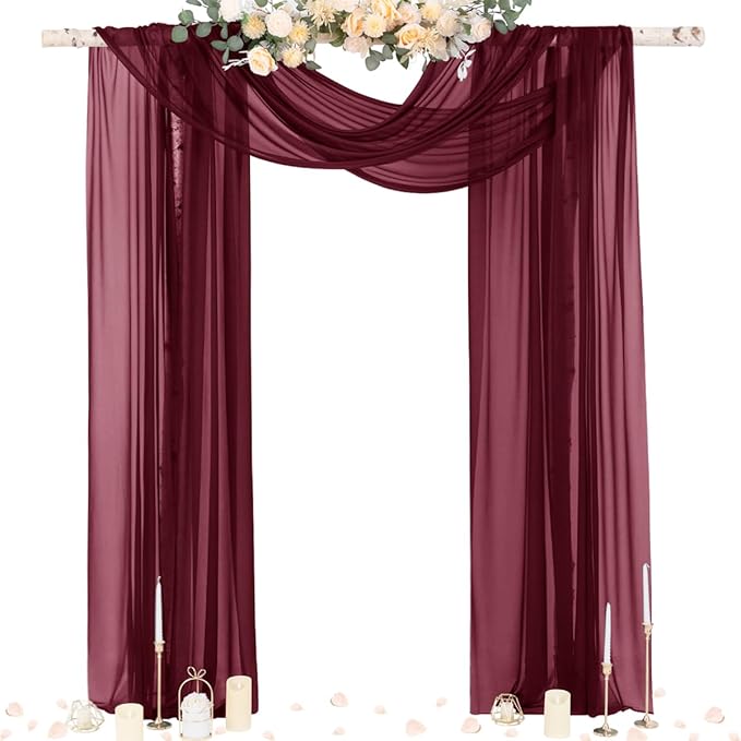 Outdoor Curtains, Burgundy Sheer Chiffon Arch Drape Panel, 29 x 236 Inch