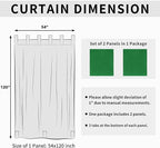 Easy-Going Outdoor Patio Curtains Detachable Tab Top Windproof Weatherproof Curtain for Cabana, Porch, Pergola and Gazebo, Tab Bottom Drape, 2 Panels, 54W x 120L inch, Green