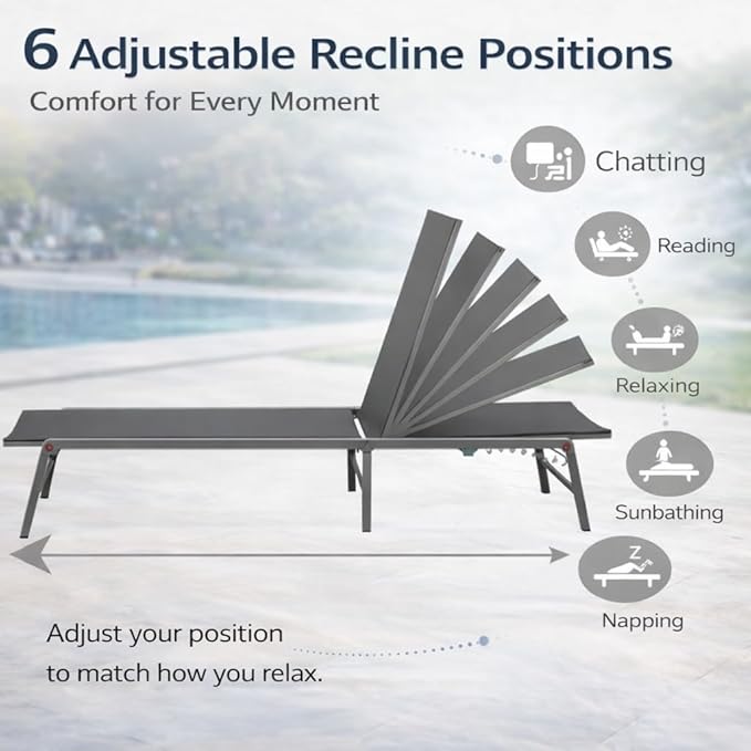 Kozyard 3-Pieces Patio Lounge Set, 2 Foldable Adjustable Lounge Chairs and Side Table, Aluminum Frame, Breathable Textilene Fabric, Assemble-Free, Reclining to Flat for Pool, Beach (Gray)