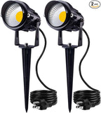 SUNVIE Outdoor Landscape LED Lighting 12W Waterproof Garden Lights COB Led Spotlights with Spiked Stand for Lawn Decorative Lamp US 3- Plug 3000K Warm White (2 Packs)