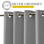 NICETOWN 2 Panels Waterproof Outdoor Curtains Fixed Grommet & Back Tab on Top & Bottom, Thermal Insulated Keep Rain & Sun Out Blackout Windproof Outdoor Draperies with Rope, W52 x L72, Silver Grey