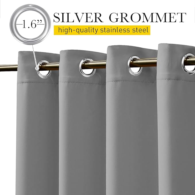 NICETOWN 2 Panels Gazebo Curtains Outdoor Waterproof & Windproof, Top and Bottom Grommet with Back Tab Wind-Break Outdoor Dividers Blackout Blinds with Fixed Rope for Patio, W52 x L108, Silver Grey